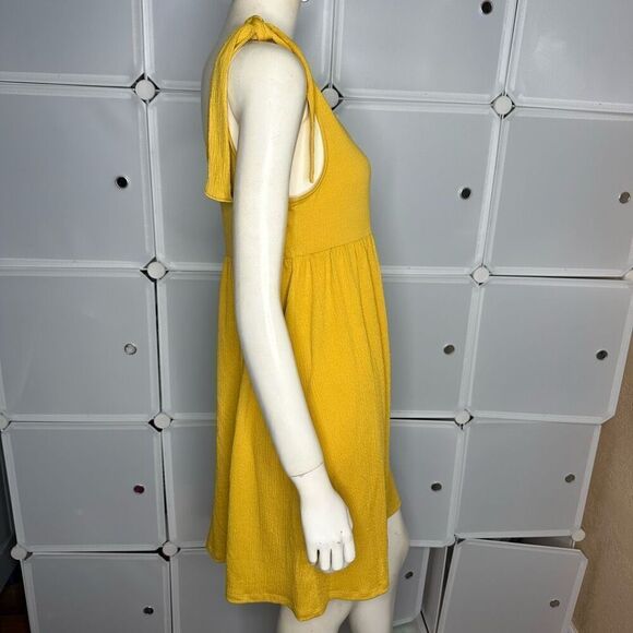 Wild Fable Mustard Shoulder Tie Textured Sleeveless Dress Size Medium - Picture 9 of 9